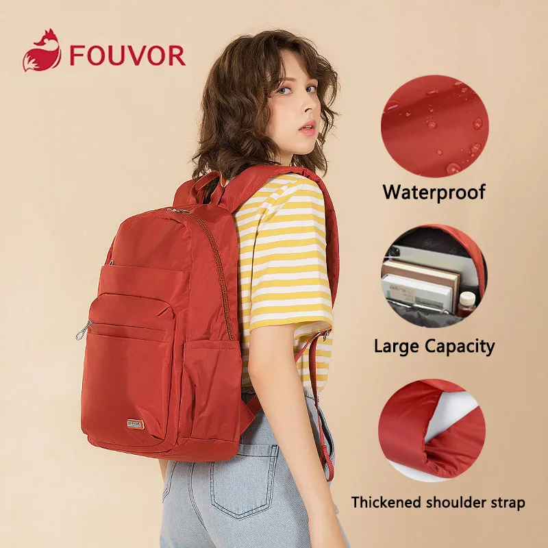 

Fouvor Women Waterproof Oxford Simple Versatile Student Bag Canvas 2024 Large Capacity Travel Backpack Lady School Bag 2800-14