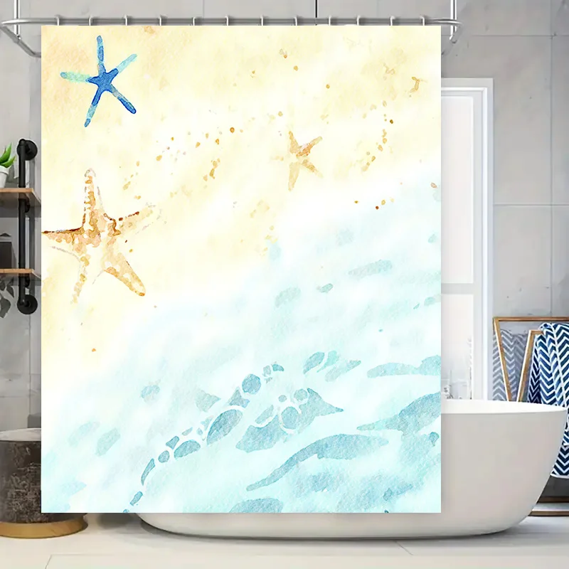 

Bathroom Decor Starfish Shower Curtain Waterproof Fabric Bath Decoration Artistic Print Home Decorations White/Blue 180x274cm
