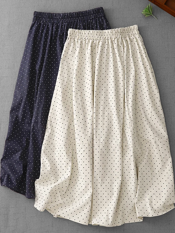 

Художественная винтажная юбка трапециевидной формы с высокой талией в горошек, женская длинная юбка-зонтик большого размера, повседневная хлопковая юбка