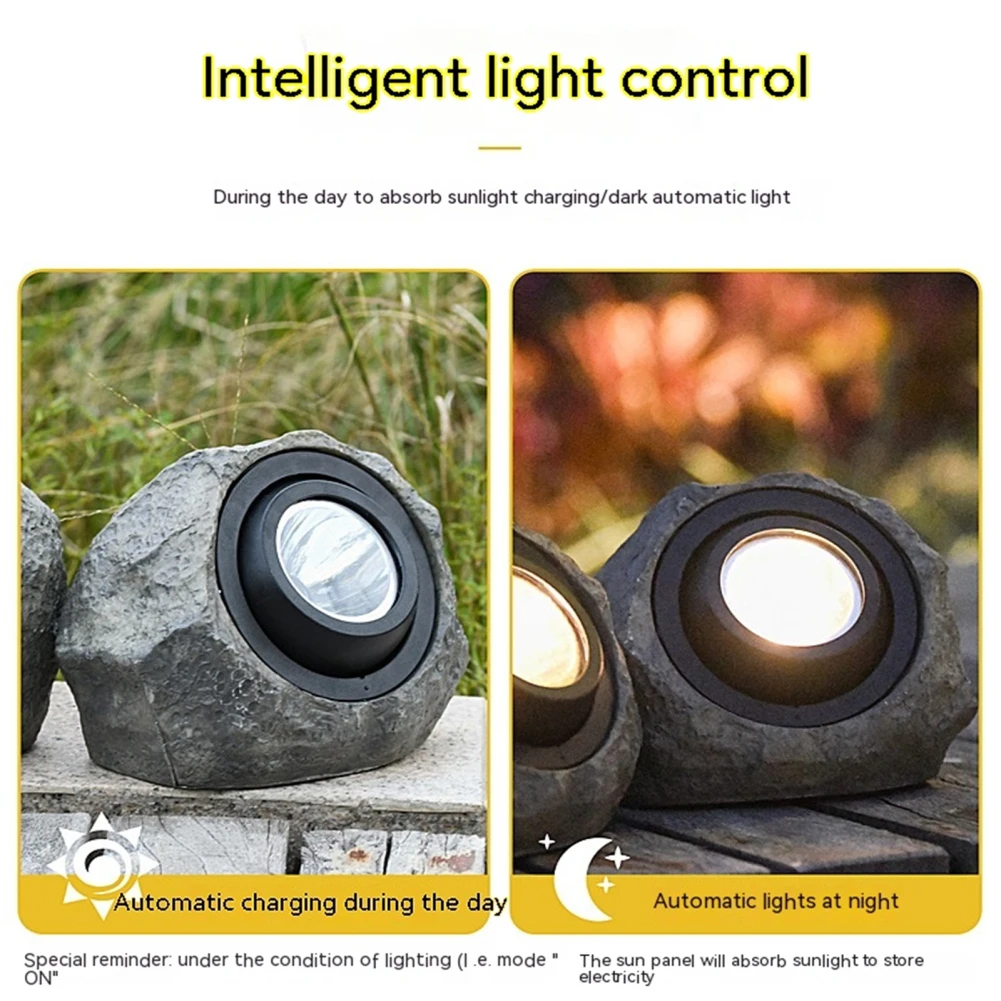 Imagem -06 - Outdoor Solar Powered Rock Light Waterproof Garden Stone Lights Landscape Lamp Quintal Pátio Caminho Iluminação Driveway