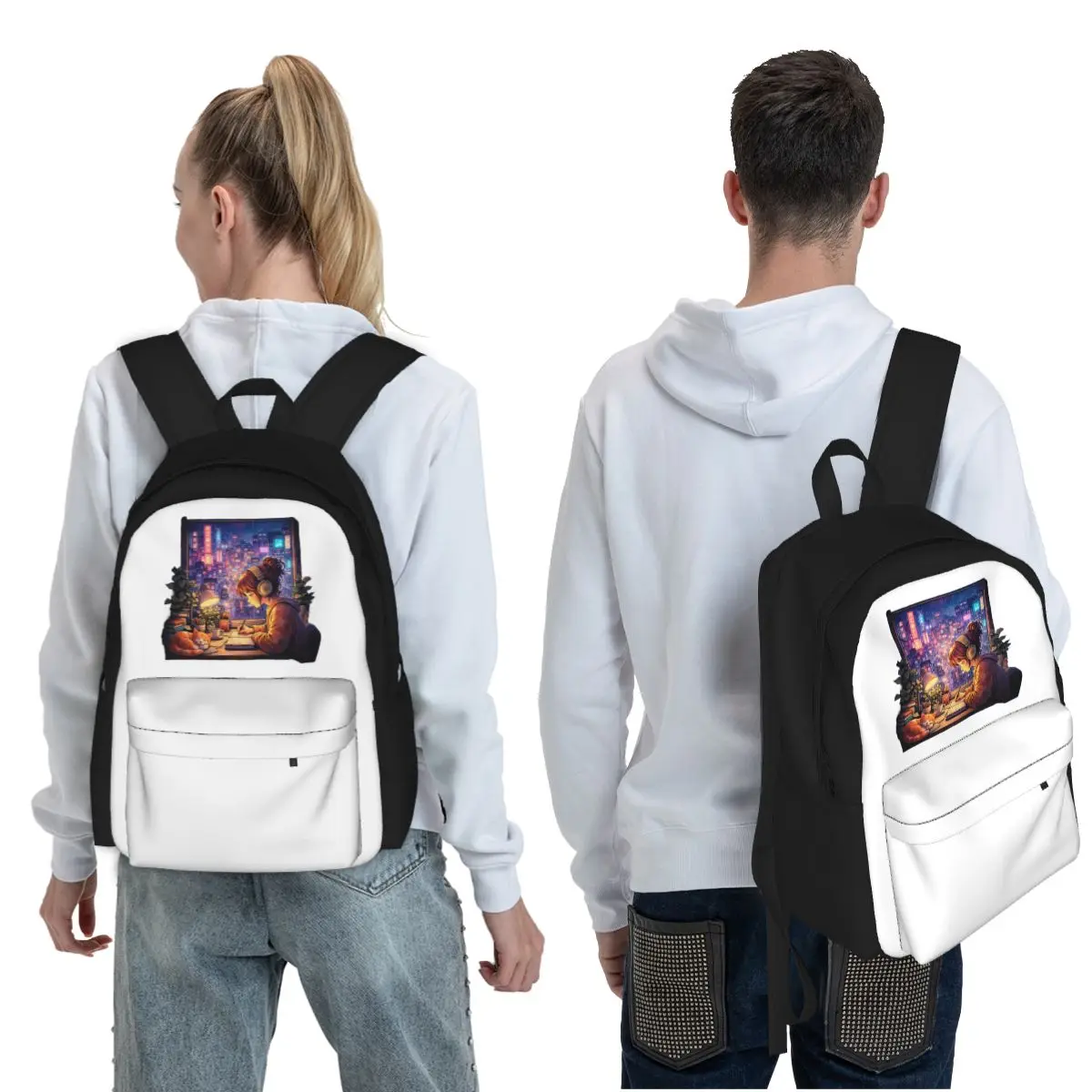 Aesthetic Lofi Study Girl Student Backpack School Bag Hiking Travel Daypack for Boys Girls Fashion Bookbag Shoulder Bags