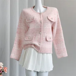 New Autumn Women's Knitwear Luxury Cardigan Jacket Korean Fashion Imitation Mink Fur Soft Loose Casual Knitted Sweater Tops