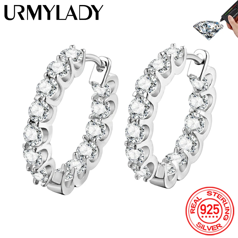 

URMYLADY Hoops 100% 925 Sterling Silver Real 3mm Moissanite Stud Earrings For Women Sparkling Jewelry Gifts with GRA Certificate