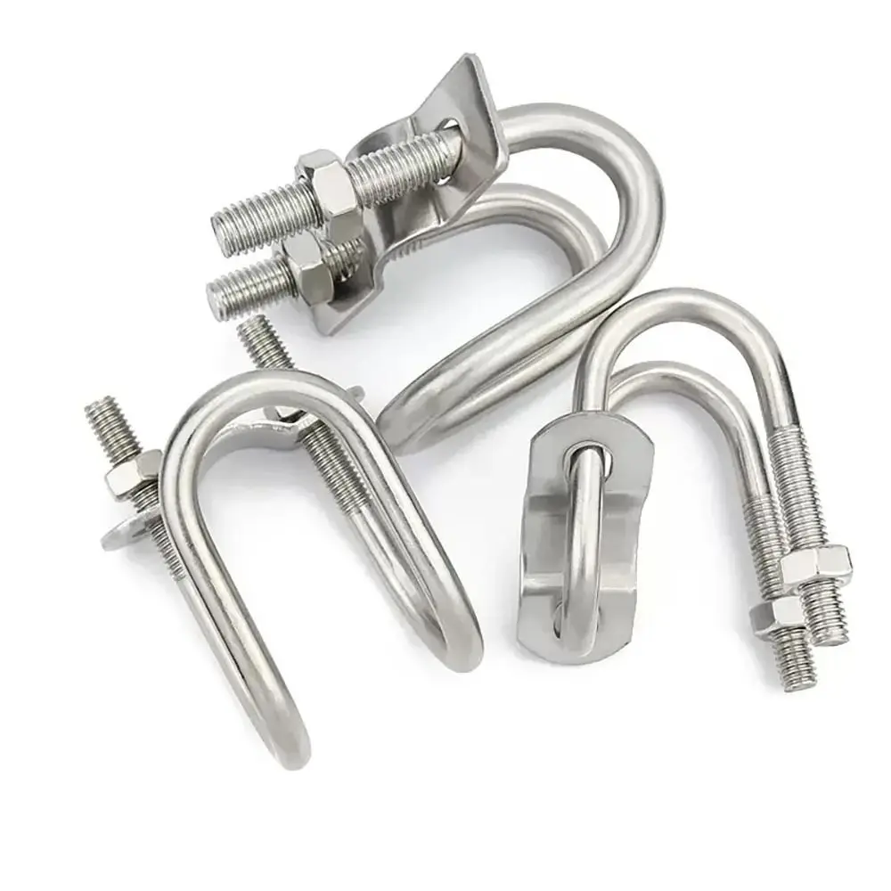 Durable Galvanized Double U Cross Clamp 20 25 32 40 50 M8 Steel U Bolt Clamp Screw Connector Pipe Clamp Tube Pipe Fixing
