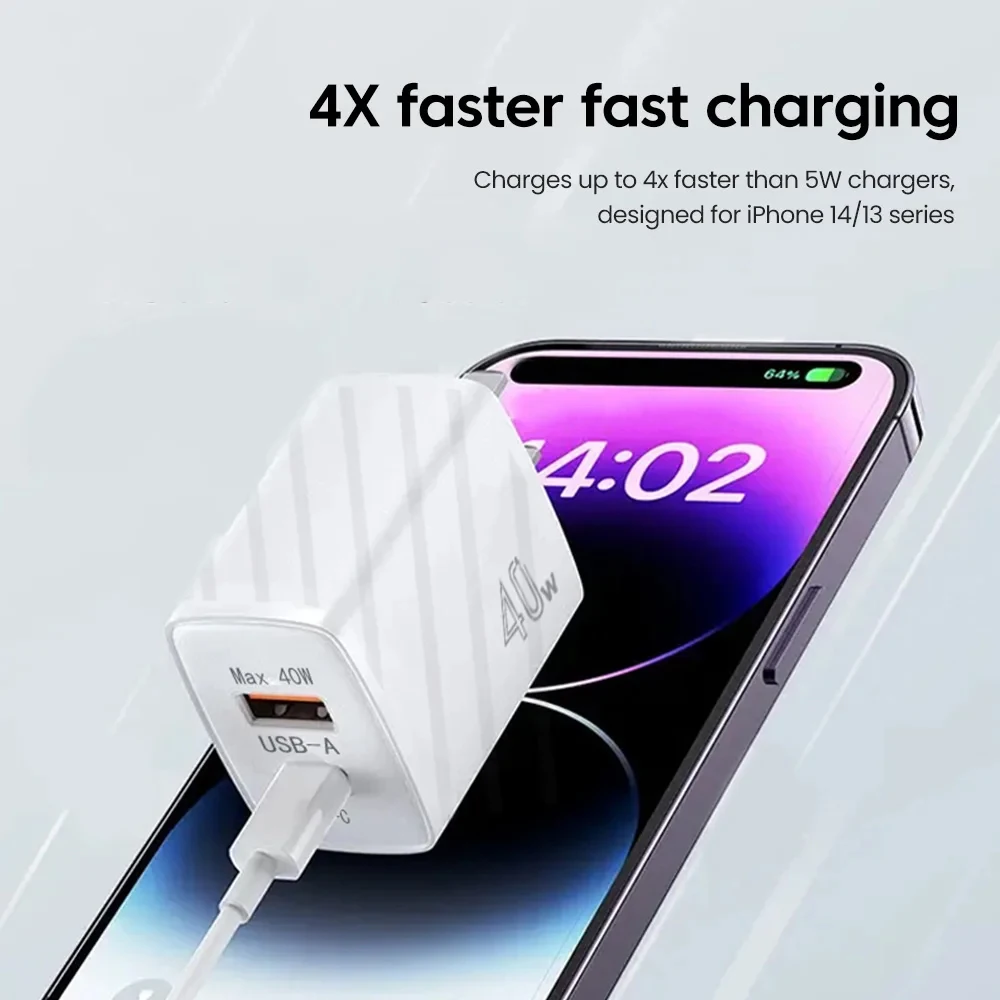 40w ladegerät usb pd20w qc 20w schnell aufladen der handy adapter für xiaomi 13 redmi note 13 pro iphone 15 oneplus handys