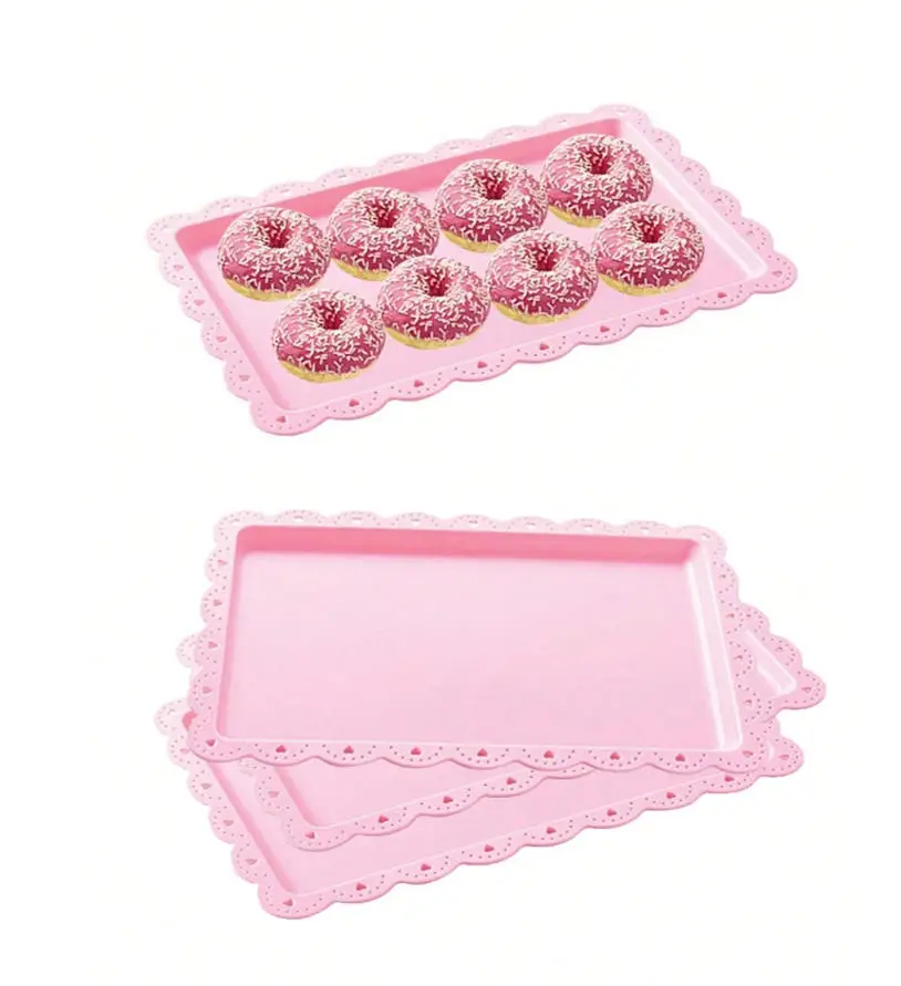 1 plato/bandeja de plástico rosa para postres, adecuado para graduación, cumpleaños, fiestas, bodas.