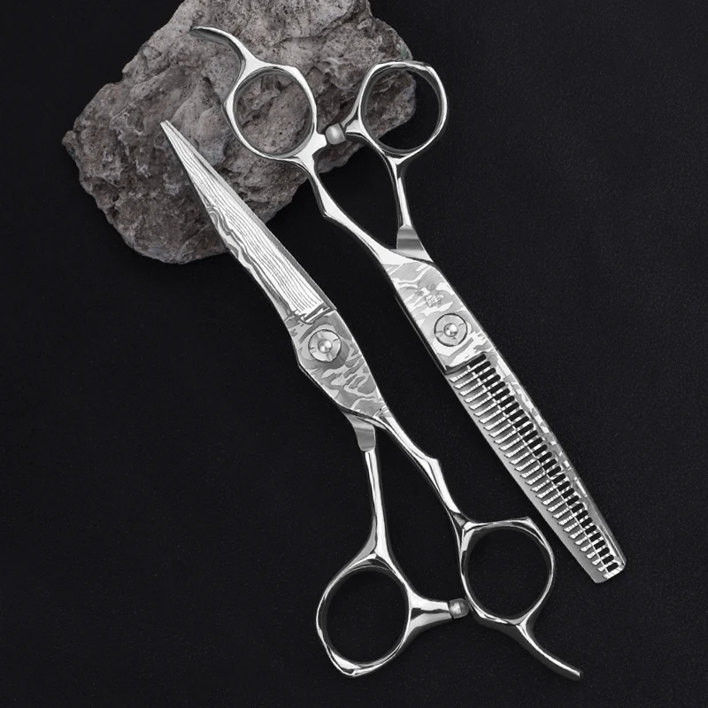 Kungfu Hair Cutting Shear Damascus Pattern Professional Barber Hair Scissors Hairdressing Shear