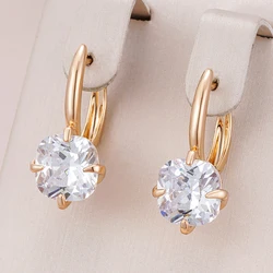 Kienl New Simple Square Natural Zircon Earring for Women 585 Rose Gold Color Vintage Big Drop Earring High Quality Daily Jewelry