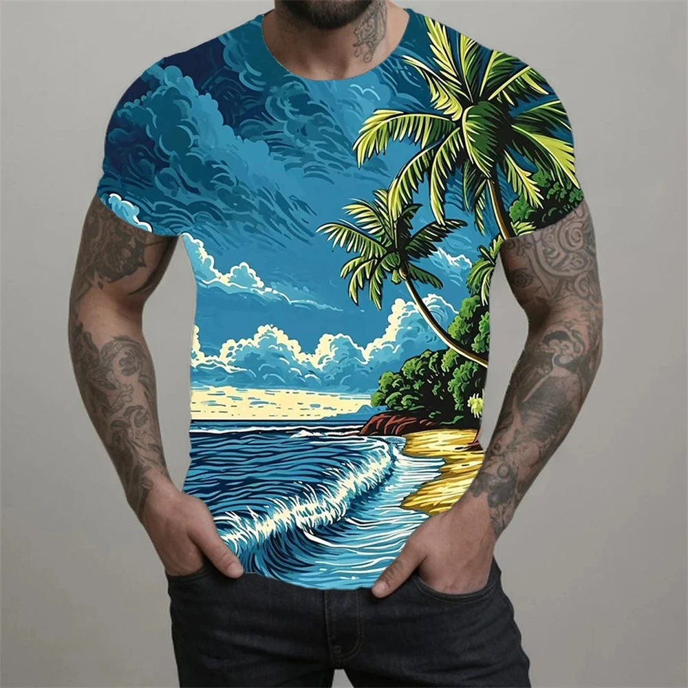 Summer Beach Men\'s T shirts 3D Coconut Tree Print Man/Women Hawaiian T-shirt Oversized Tee Shirt Short Sleeve Top Travel Clothes