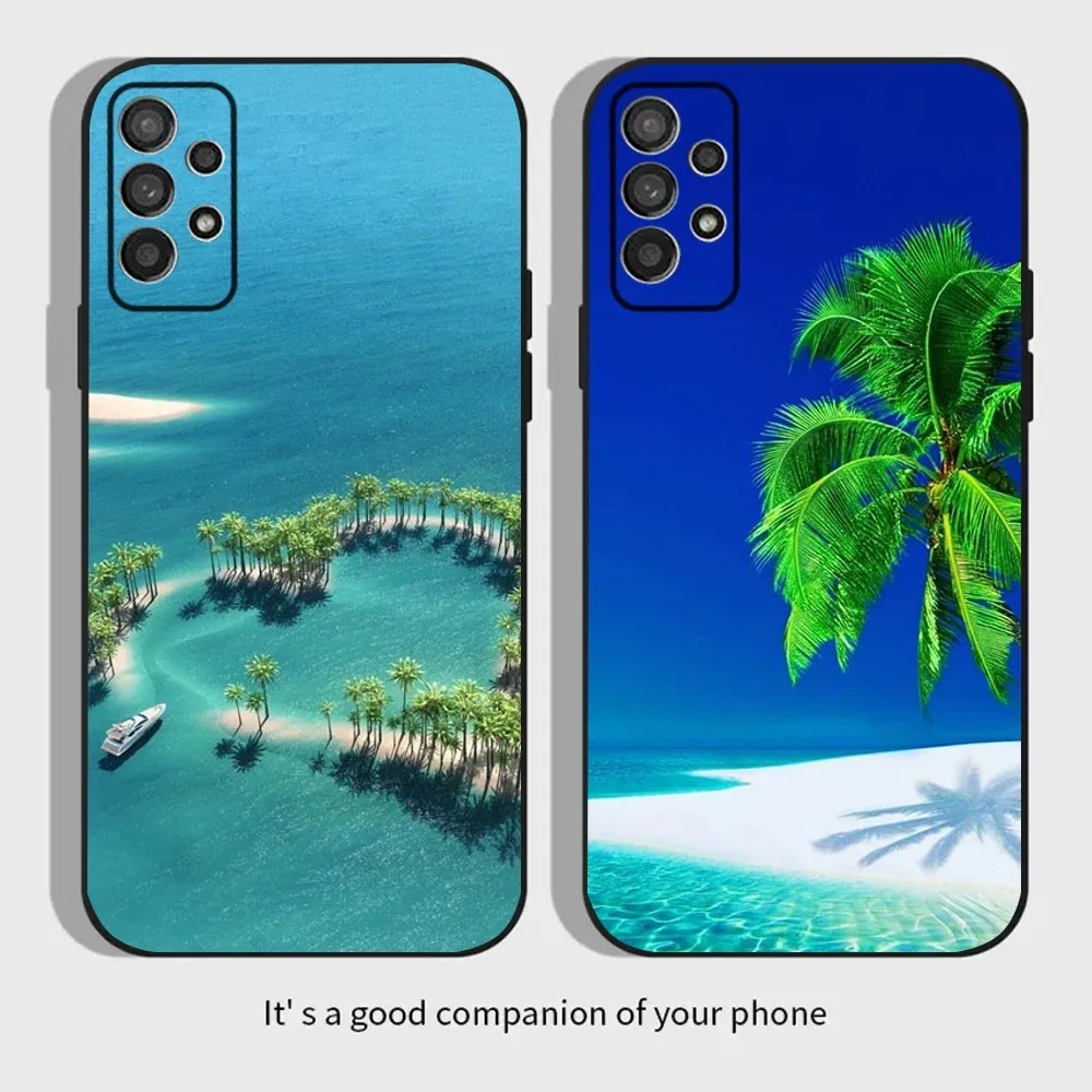 

Sea Tropical Palm Trees Beach Phone Case For Samsung Galaxy A13,A21s,A22,A31,A32,A52,A53,A71,A80,A91 Soft Black Cover