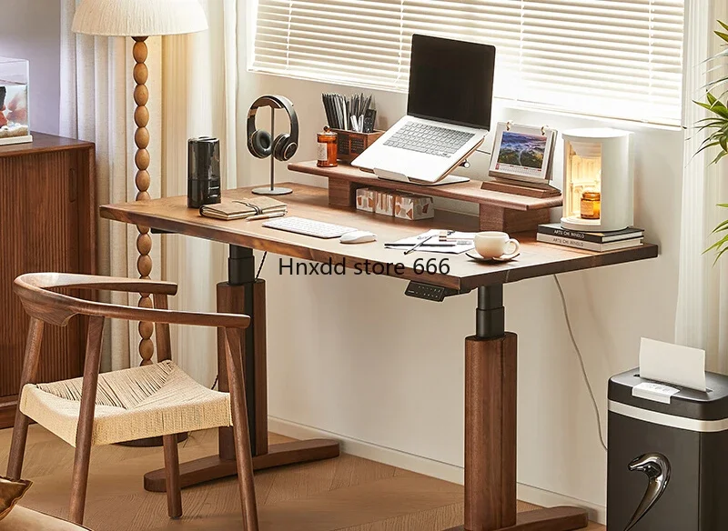 North American black walnut electric lifting desk All solid wood desk Computer desk Lifting workbench