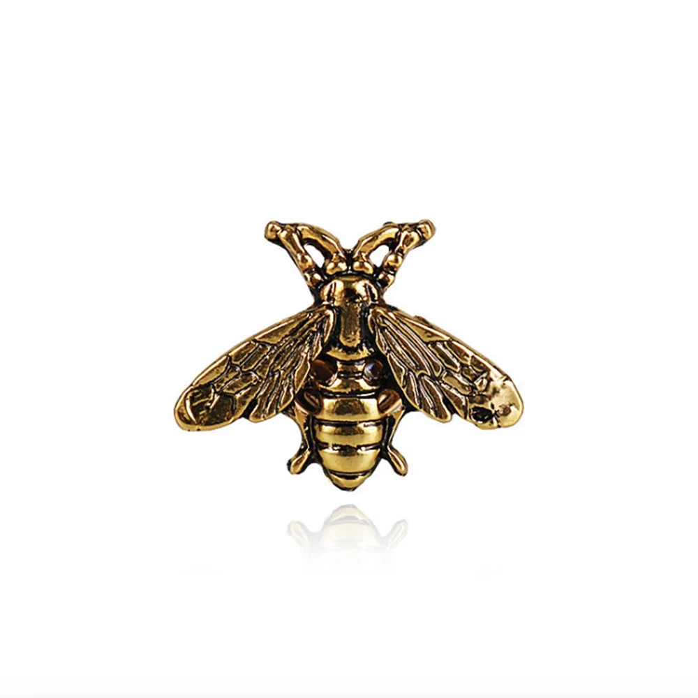 ASLSAW European and American Retro Old Cute Insect Bee Brooch Metal Small Collar Pin Trend Men and Women Suit Accessories