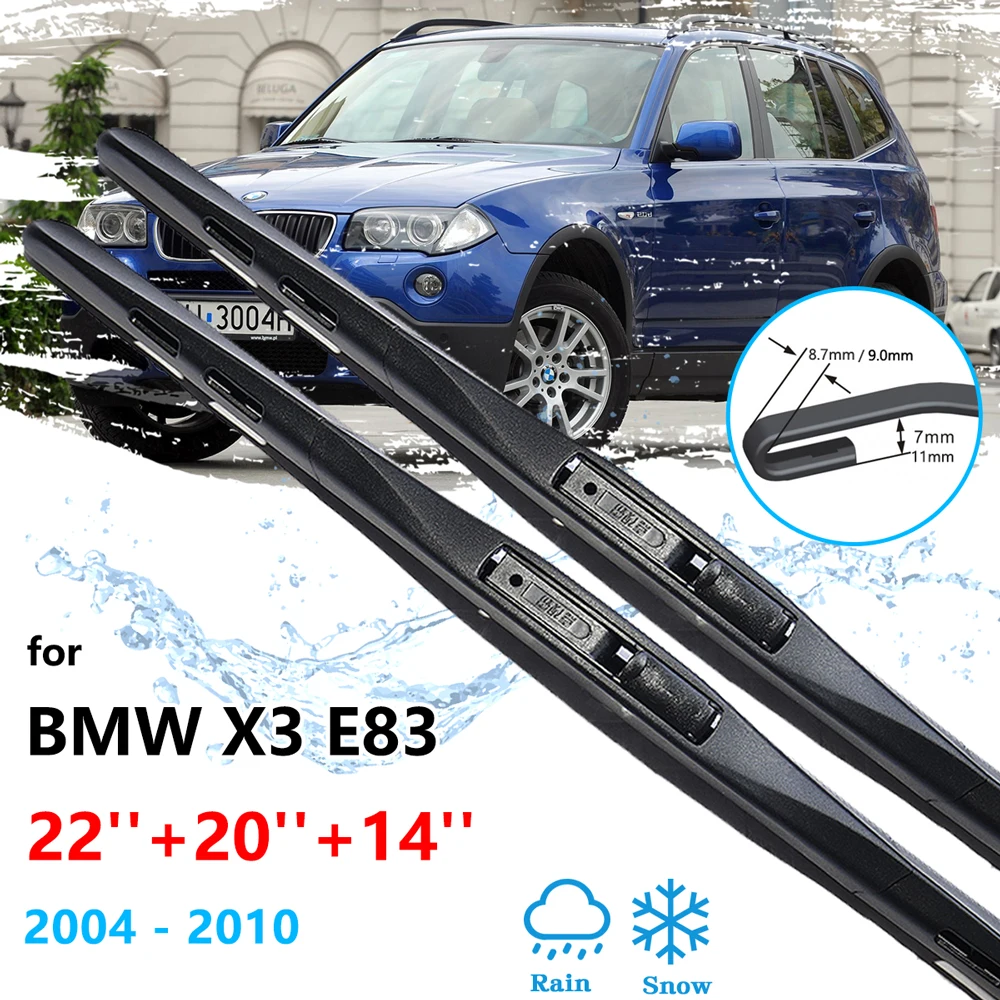 For BMW X3 E83 2004~2010 Front Rear Back Wiper Blades Set Kit Window Boneless Frameless Rubber Cleaning Hatchback U J Hook Arm