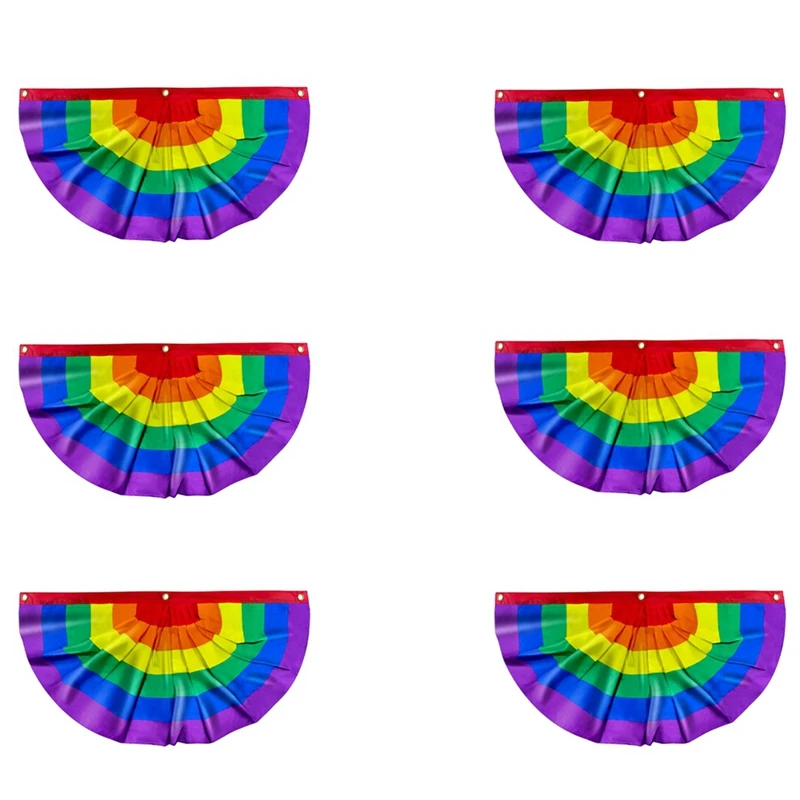 6 Pieces Pride Pleated Fan Flag Rainbow Bunting 1.5X3 Ft Banner Gay Decorations Party Supplies LGBTQ Proud Wall Decor