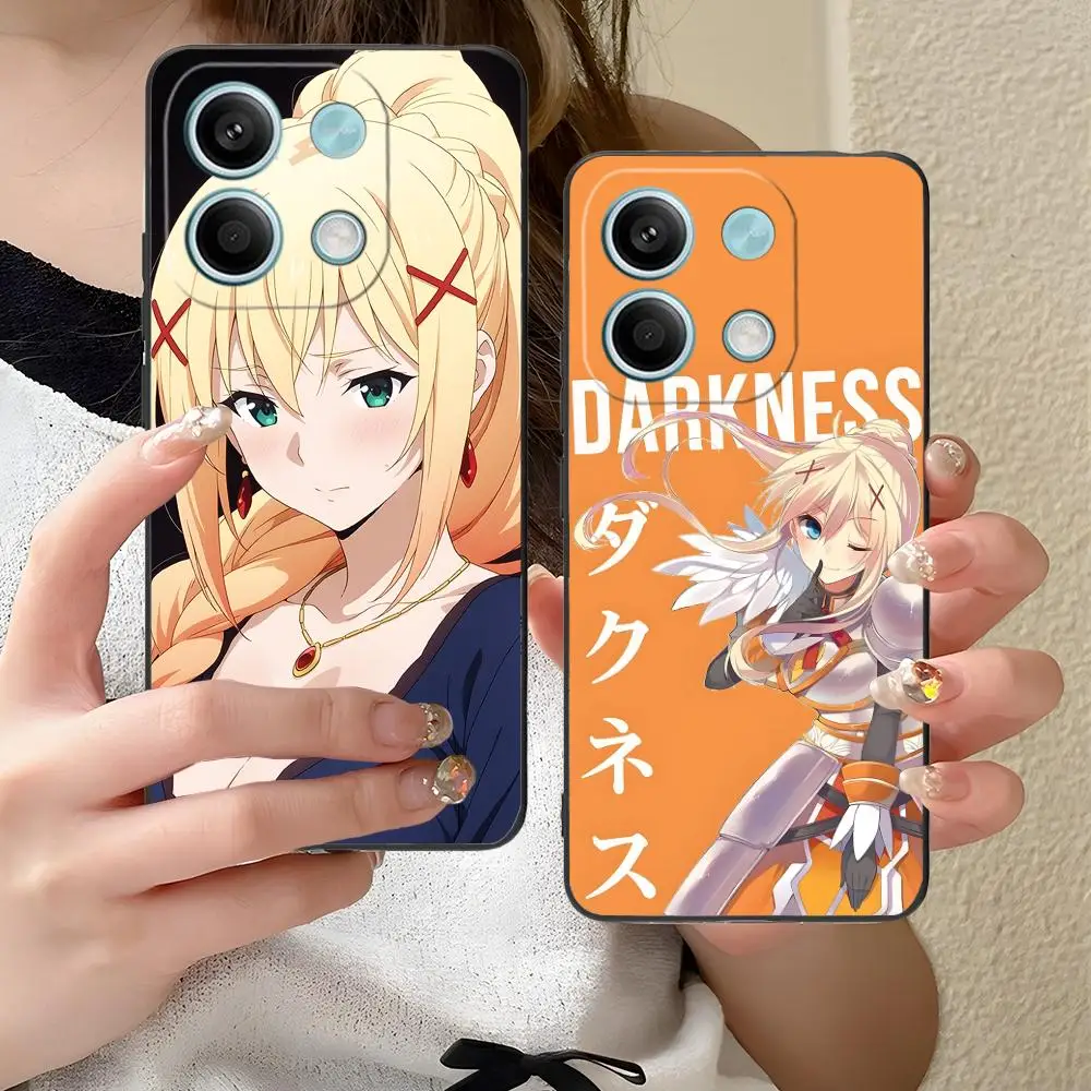 Konosuba الظلام قضية الهاتف المحمول ل Xiaomi Redmi ملاحظة 14 13 12 11 A5 3 2 1 برو زائد 4G 5G اللون واقية غطاء فاخر