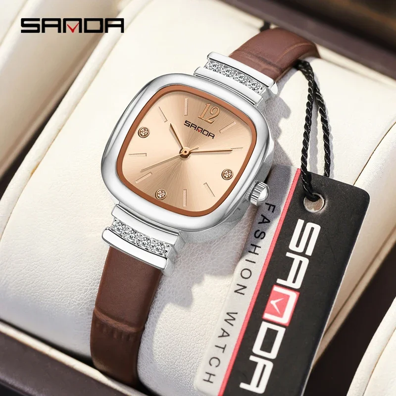 

SANDA женские часы модные квадратные кожаные кварцевые часы с бриллиантами лучший бренд класса люкс водонепроницаемые женские наручные часы подарок подруге