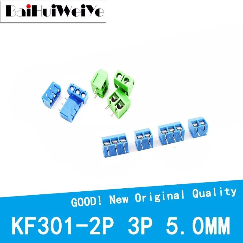 10PCS/LOT KF301 KF301-2P KF301-3P KF301-5.0 Screw 2PIN 3PIN 5.0mm Straight PCB Screw Terminal Block Connector BlueGreen 300V15A