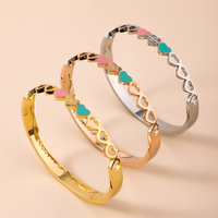 Forever Love Gold Color Metal Heart Bracelets Bangles Blue & Pink Enamel Bracelet For Women party Fashion Jewelry Gift