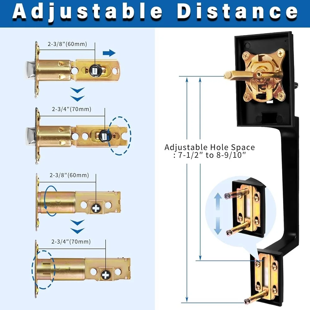 Matte Black Front Door Handle Set Heavy Duty Single Cylinder Deadbolt Lock Modern Entry Lever Reversible Design Adjustable Latch