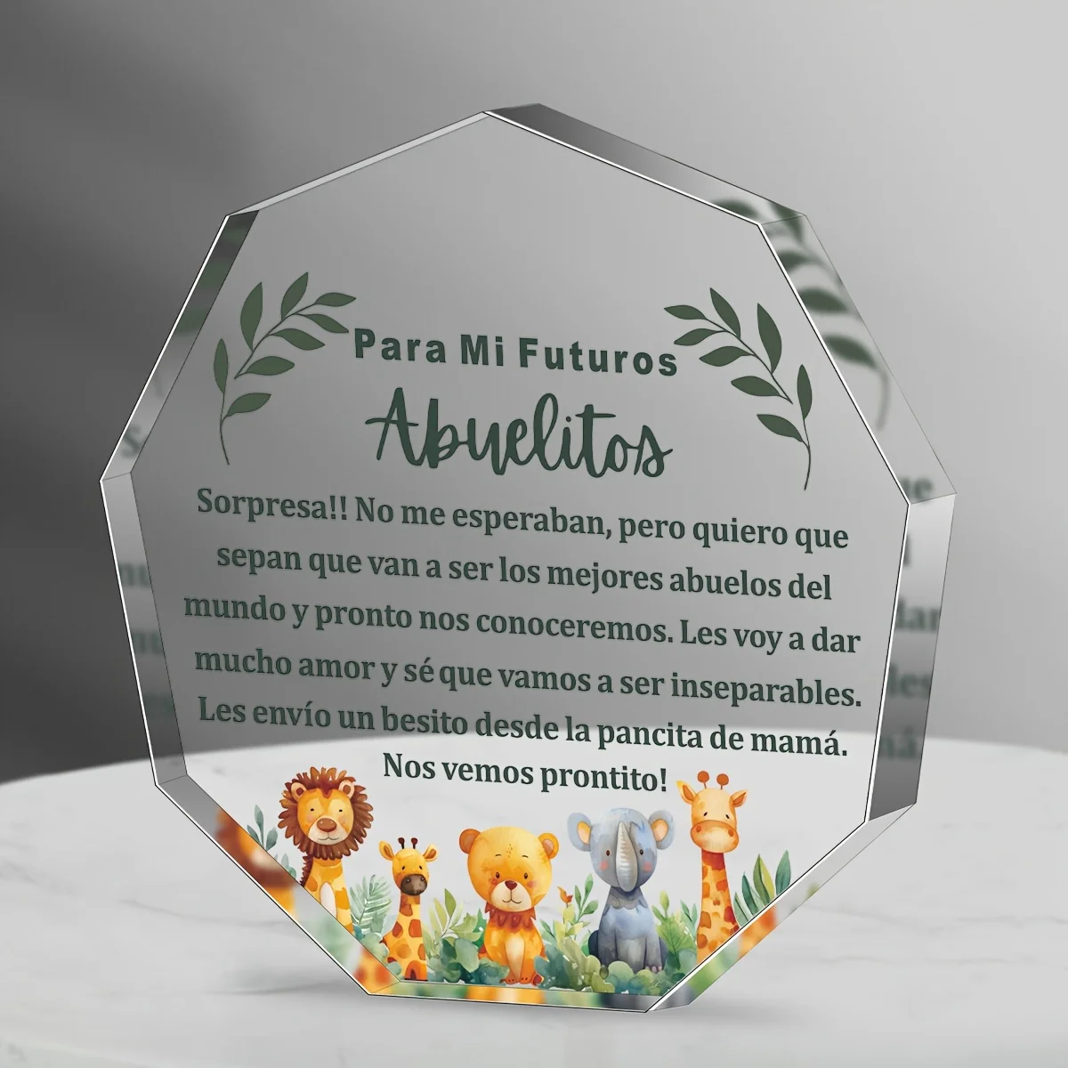 Anuncio de embarazo español acrílico presente para abuelos futuros, que van ser abuelos, revela a abuelos