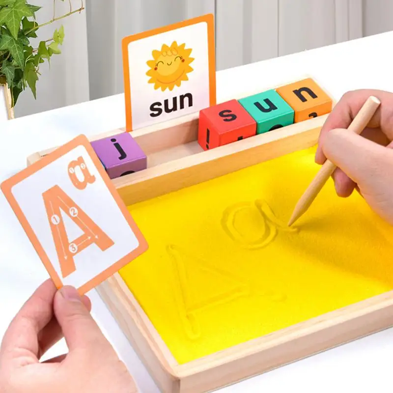 Wood Sand Tray Letter Tracing Sand Tray Learning Sand Tray Toys Sand Writing Trays Sand Tray Box With Pen For Writing Letters