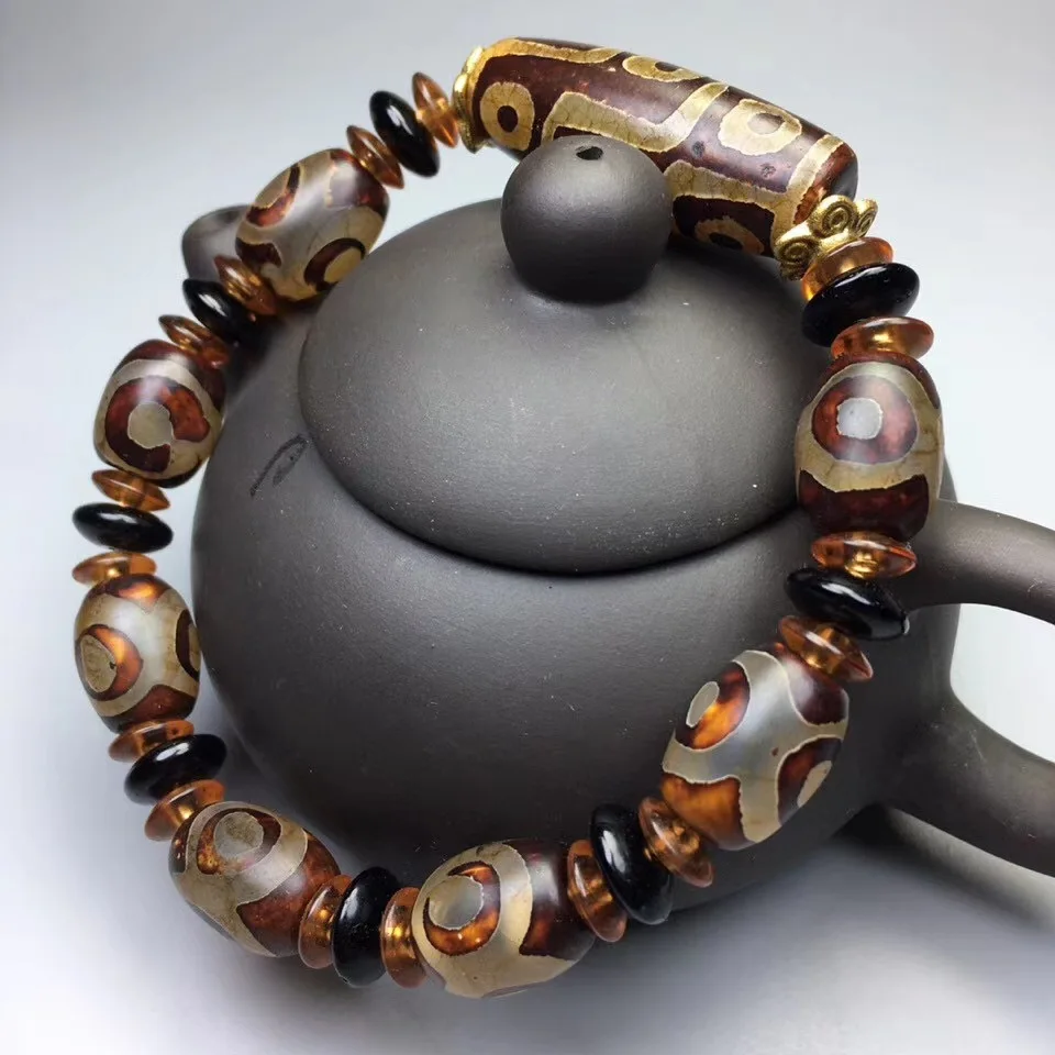 Natural Tibetan Old Agate with Three Eyes and Nine Eyes Beads Bracelet for Men and Women's Ethnic Fashion Bracelets