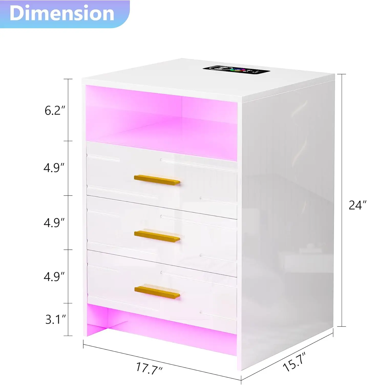 Set of 2 with Wireless Charging Station, LED Night Stand with Human Body Induction, Smart Bedside Tables