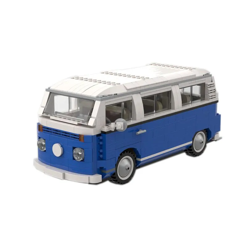 New MOC-88278 New T2 Camper Van Blue Assembly Patchwork Building Block Model • 1145 Building Block Parts Kids Birthday Toy Gift