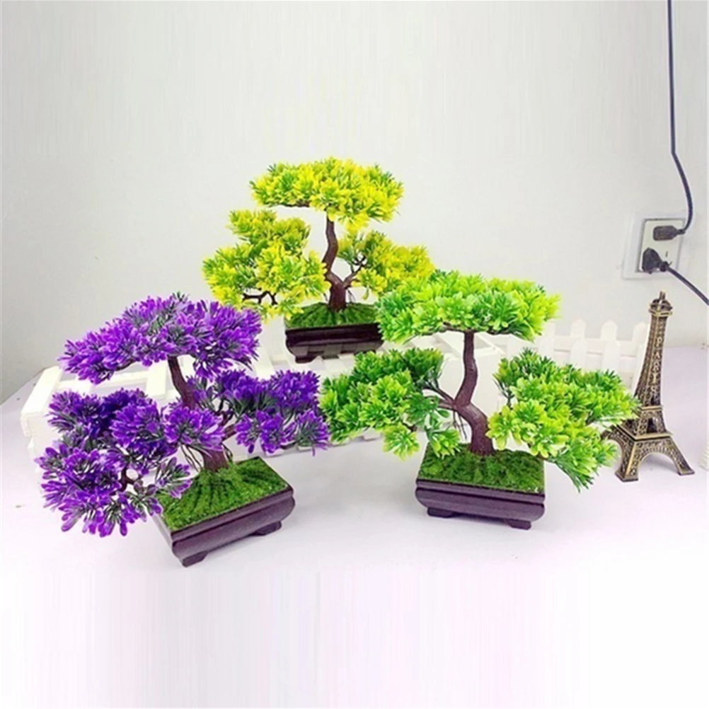 

Artificial Bonsai Tree Mini Simulation Green Eco-Friendly Plastic Decorative Plant For Home Office Non-Toxic Vivid Color