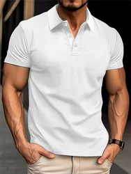 Summer Men's New style Daily Comfort Leisure solid Color Waffle Check Fashion item Outdoor muscle Sports Stand collar POLO shirt