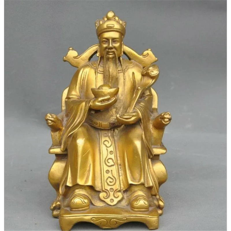 

8" China Copper Coin Treasure God of Wealth jambhala God of Wealth Statue Sculpture