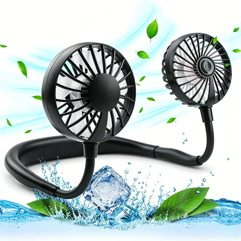 Portable Neck Fan USB Rechargeable Hands-Free Mini Face Cooling Personal Double Headed Rotatable Small Fan for Outdoor Sport