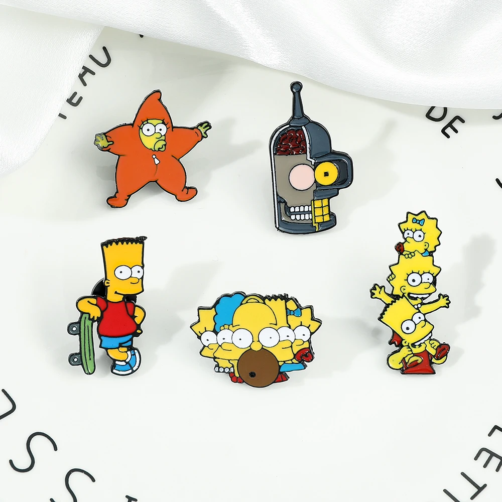 Os Simpsons Metal Esmalte Broches, Emblemas Anime Cartoon, Alfinetes de lapela bonitos, Acessórios Mochila, Roupas Jóias, Casa Bart