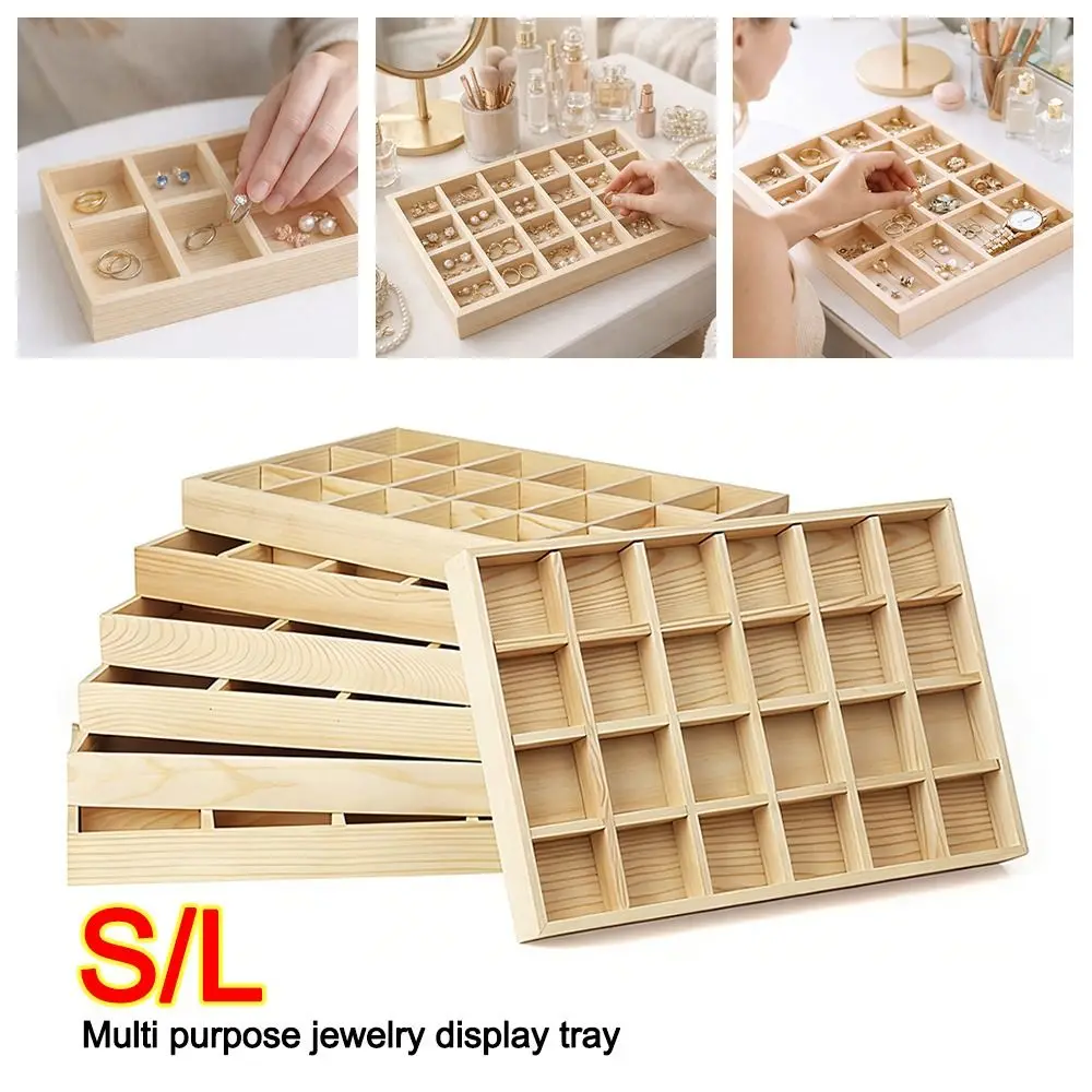 Wooden Jewelry Display Tray Multi-grid Stackable Jewelry Storage Box Card Box
