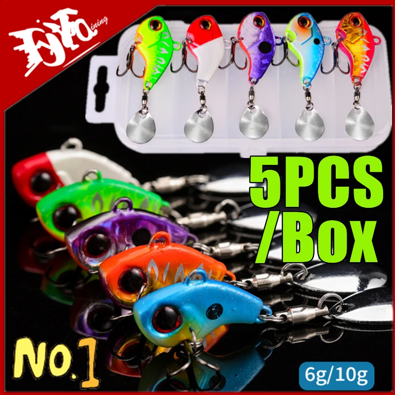 

New 5PCS/Box Fishing Lure Kit Metal VIB Artificial Bait Sinking Rotating Spinner Spoon Fishing Lures Jigs Fishing Tackle 6g/10g