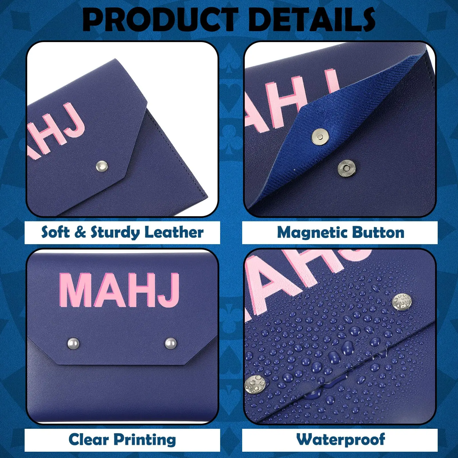 5 Colors to Choose From, Mahj Mahjong Card Holder, Storage Bag, Coin Purse, Id Holder, Etc., Suitable for Id Cards, Mahjong Accessories, Protective Cover, High-Quality Pu Faux Leather Material, with Secure Closure, Gift for Your Lover for Game Night (7X 5inch