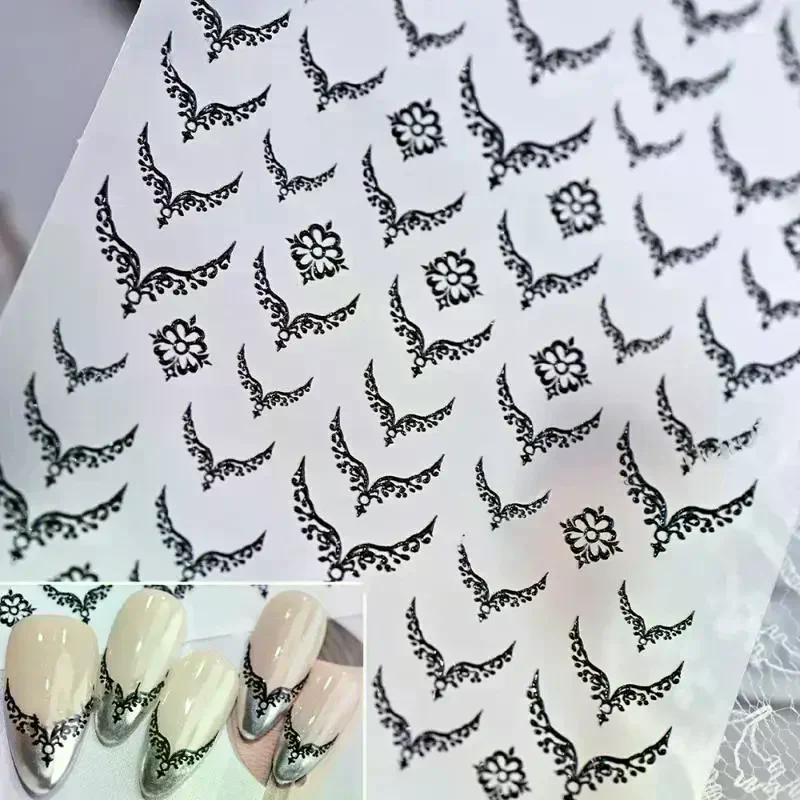 3D Metal French V-Shaped Tips Nail Art Sticker Gold Silver Red Black Bohemian Totem Decal DIY Manicure Decor For Valentine's Day