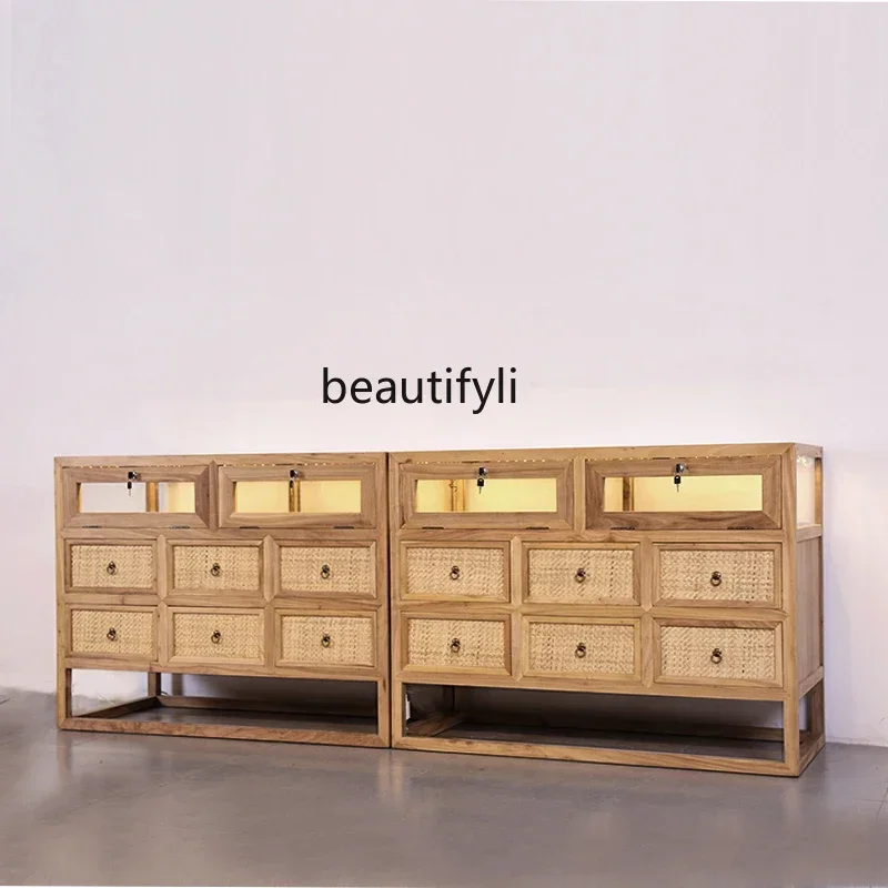 

Q181 Old Elm Jade Display Cabinet Jewelry Paint-Free Display Cabinet Solid Wood Counter Ornament Counter Glass Log