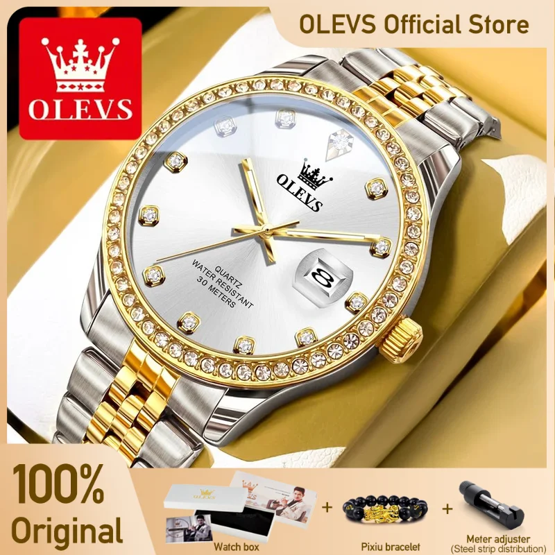 OLEVS 3629 Mens Watch Original Luxury Classic Quartz Wristwatch Watch For Man Waterproof Luminous Date 24 Hour Display With Box