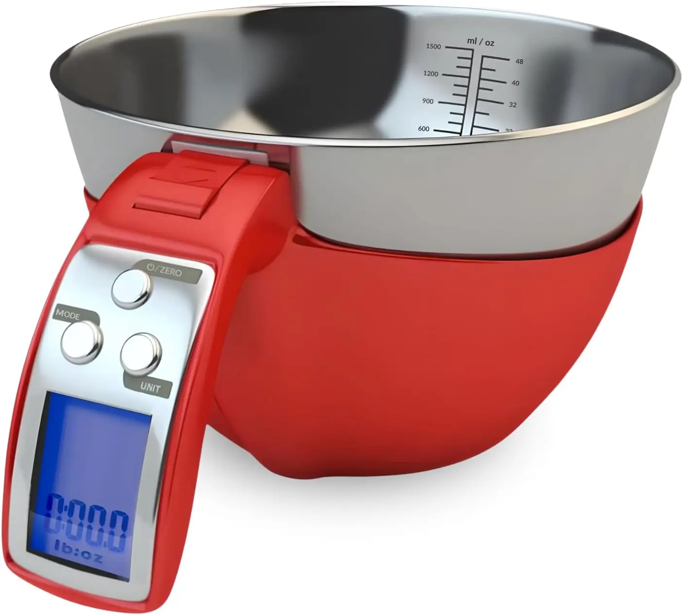 

Digital Kitchen Food Scale with Removable Bowl - 11lb Capacity, Grams & Ounces, Dishwasher-Safe Mixing Bowl in Red