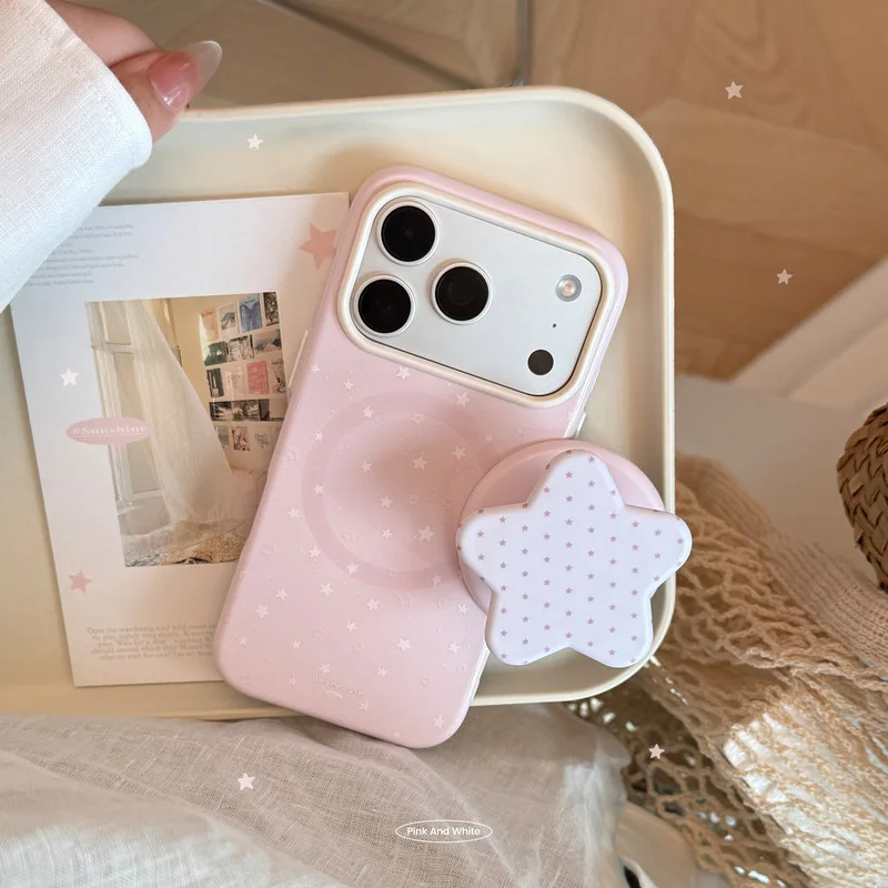 Pink Star Magnetic Stand for Apple Devices17pmPhone caseiphone16pro Good-looking15Soft17Girl