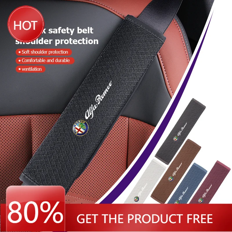 

Hub Caps Car Seat Safety Belt Pad Ice Silk Shoulder Strap Shoulder Cover For Alfa Romeo Giulia 147 Mito 156 159 166 GT Stelvio B