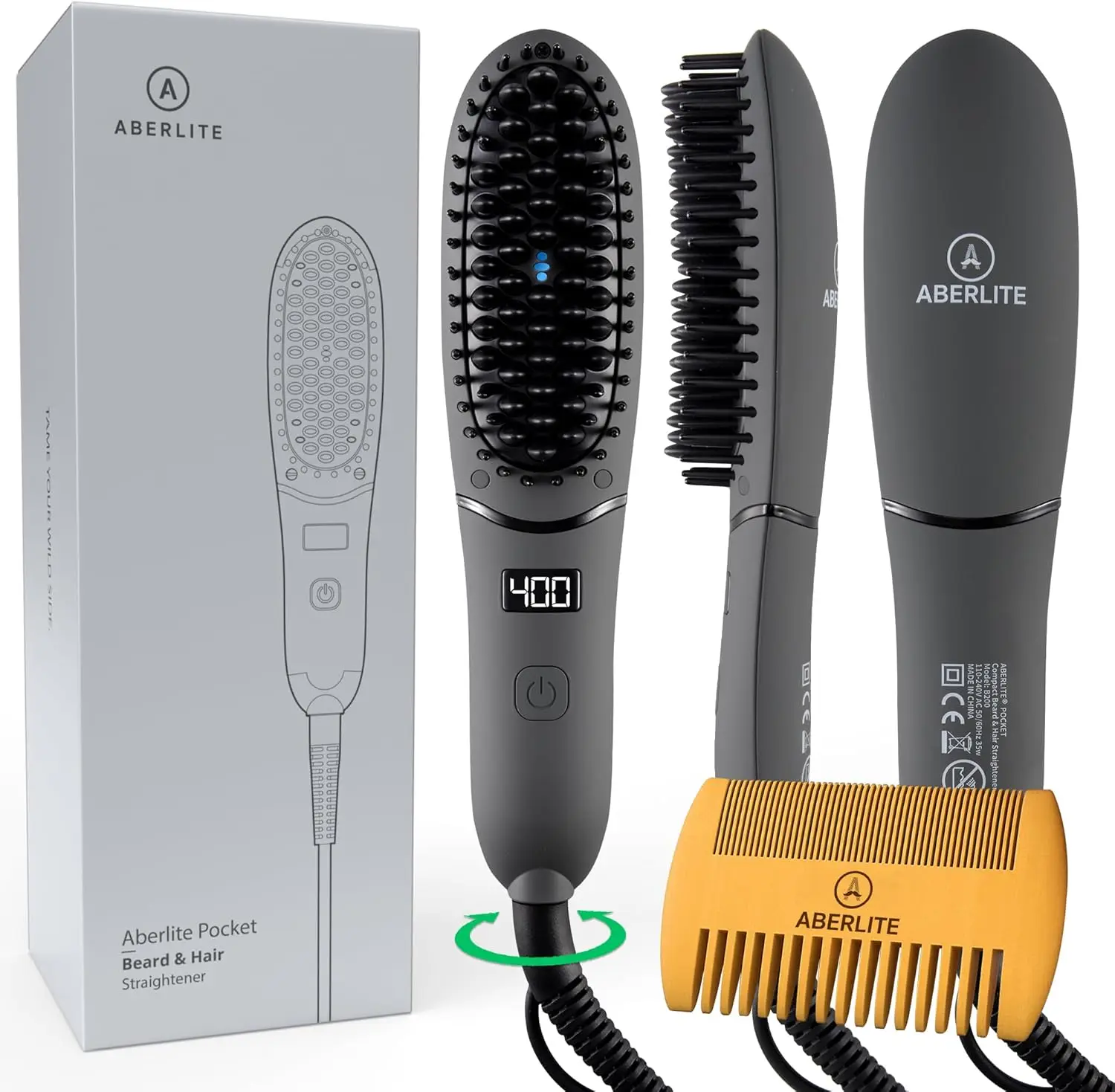 Compact Beard Straightener for Men - Ionic & Anti-Scald Technology - Heat Brush Comb for Home and Travel