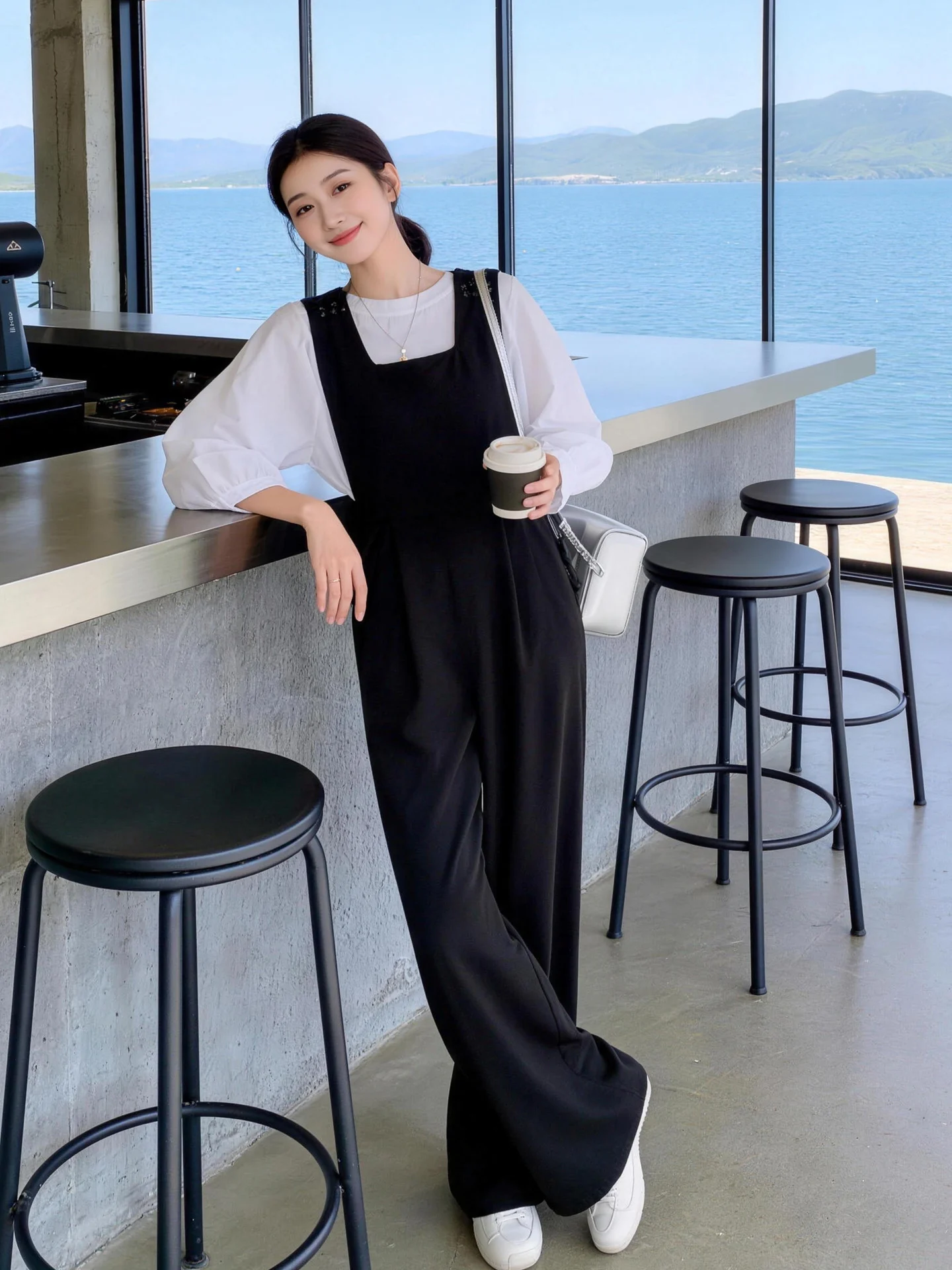 

Bla Women's Skinny Bib Overalls Spring Thin One-Piece Suit Set High Waist Wide Leg Pants Long Pants Polyester Fiber