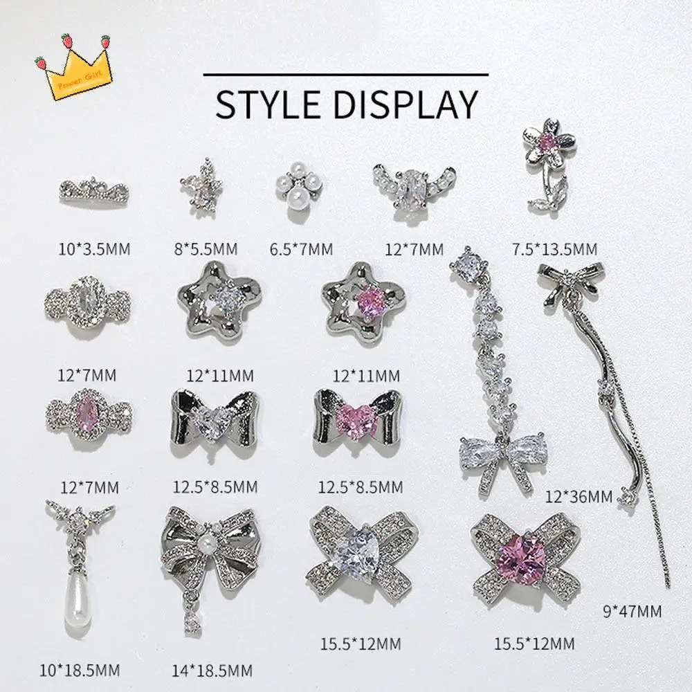 High Quality Silver 3D Manicure Jewelry Nail Charms Bowknot Crystal Nail Rhinestones Art Metal Nail Art Decoration Decorate