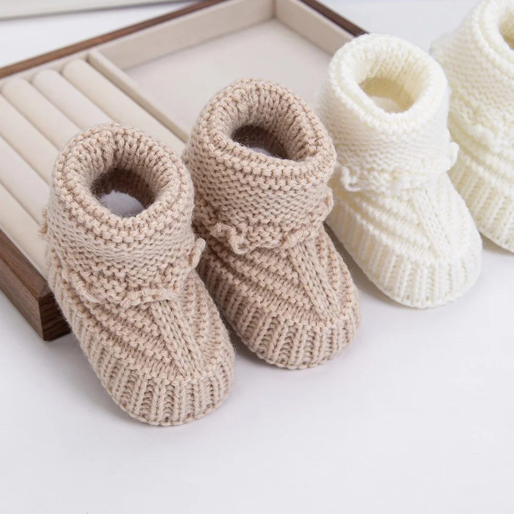 Calcetines de punto para bebé de 0 a 12 meses, calcetines para gatear estilo ganchillo de Color sólido, calcetines cortos de Color sólido crema