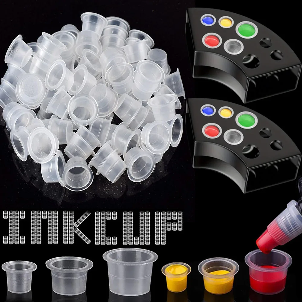 600pcs Mixed Tattoo Ink Caps With 1/3PCS Cup Holder Stand Disposable Pigment Container Permanent Makeup Tattoo Accessories