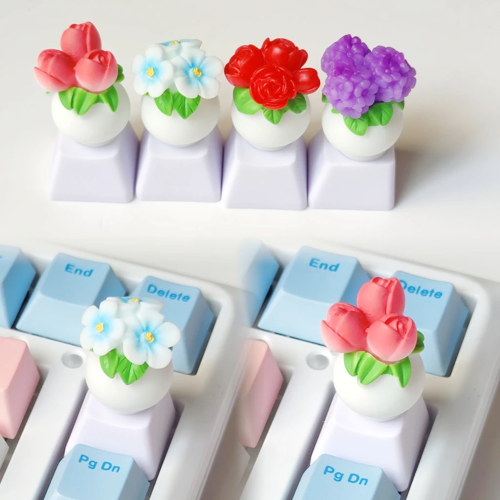 

Potted Rose Hydrangea Blue Flower Mechanical Keyboard Steampunk Mechanical Keyboard
