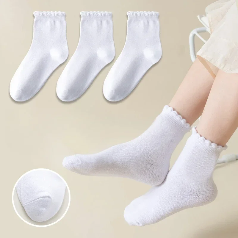 1-12Years Children Spring Summer Girls White Socks Cotton  Autumn Thin Breathable Student White Socks