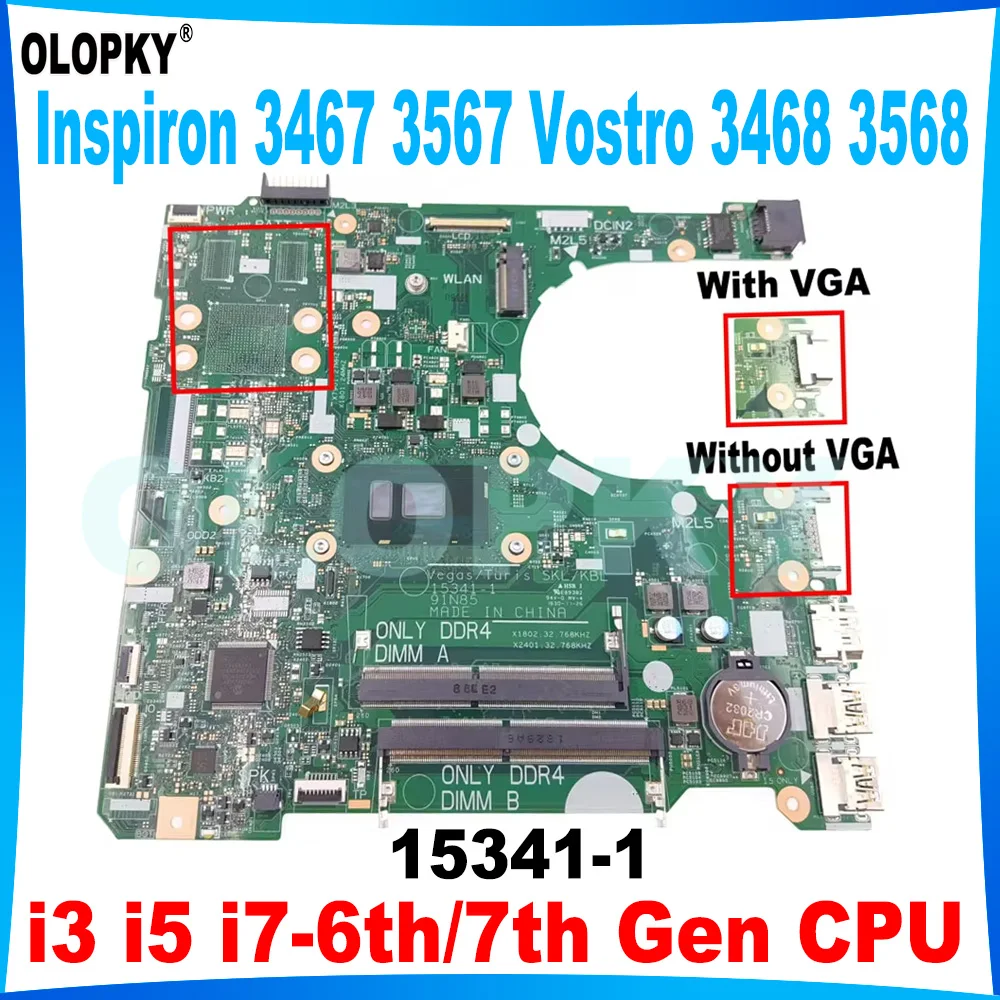 

15341-1 Mainboard for Dell Inspiron 3467 3567 Vostro 3468 3568 Laptop Mainboard with i3 i5 i7-6th/7th Gen CPU UMA DDR4 tested